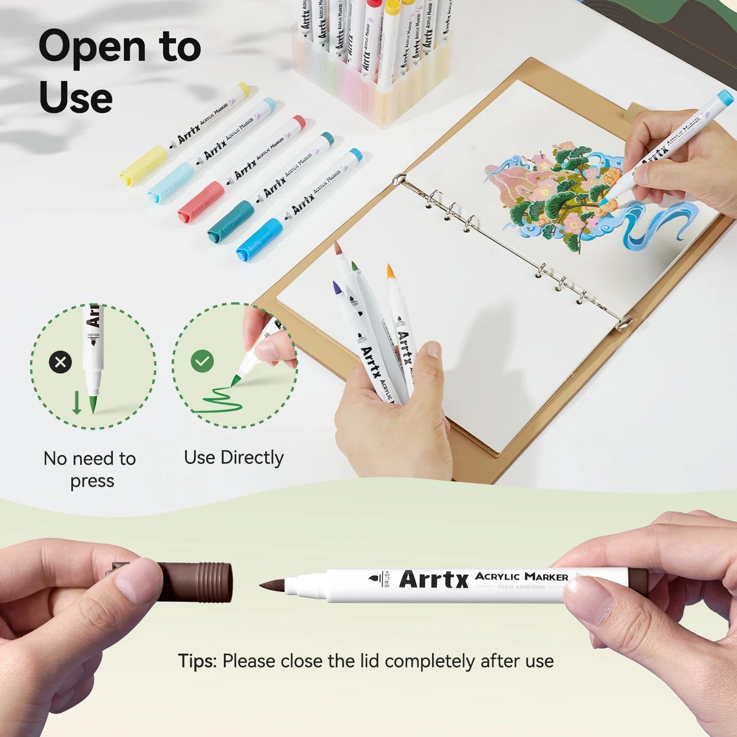 Arrtx 90 Colors Paint Markers Brush Tip for DIY Crafts