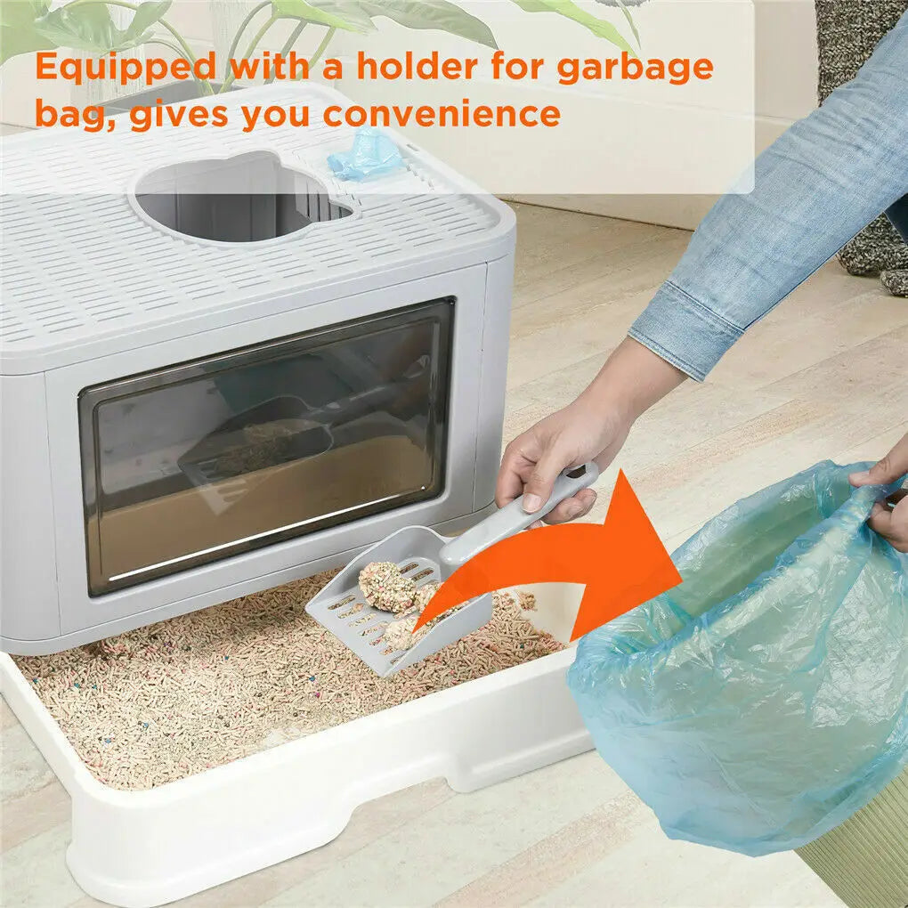 Foldable Cat Litter Box with Massager Scoop and Dual Access