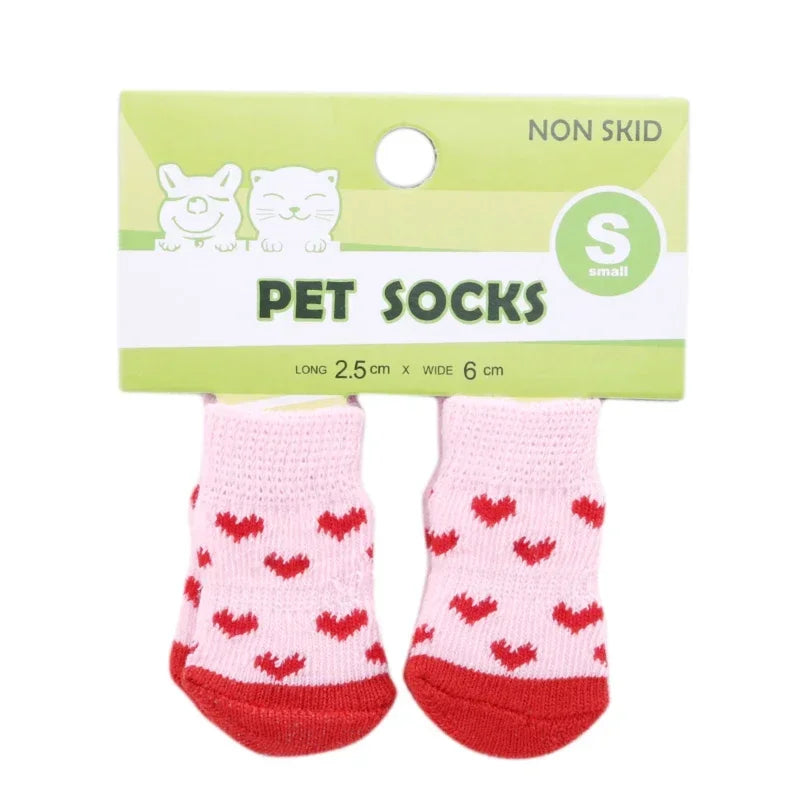 4Pcs/set Pet Dog Socks Anti-Slip Knitted Small Dogs Thick Warm Paw Protector Cute Puppy Cat Indoor Wear Boot Dog Socks