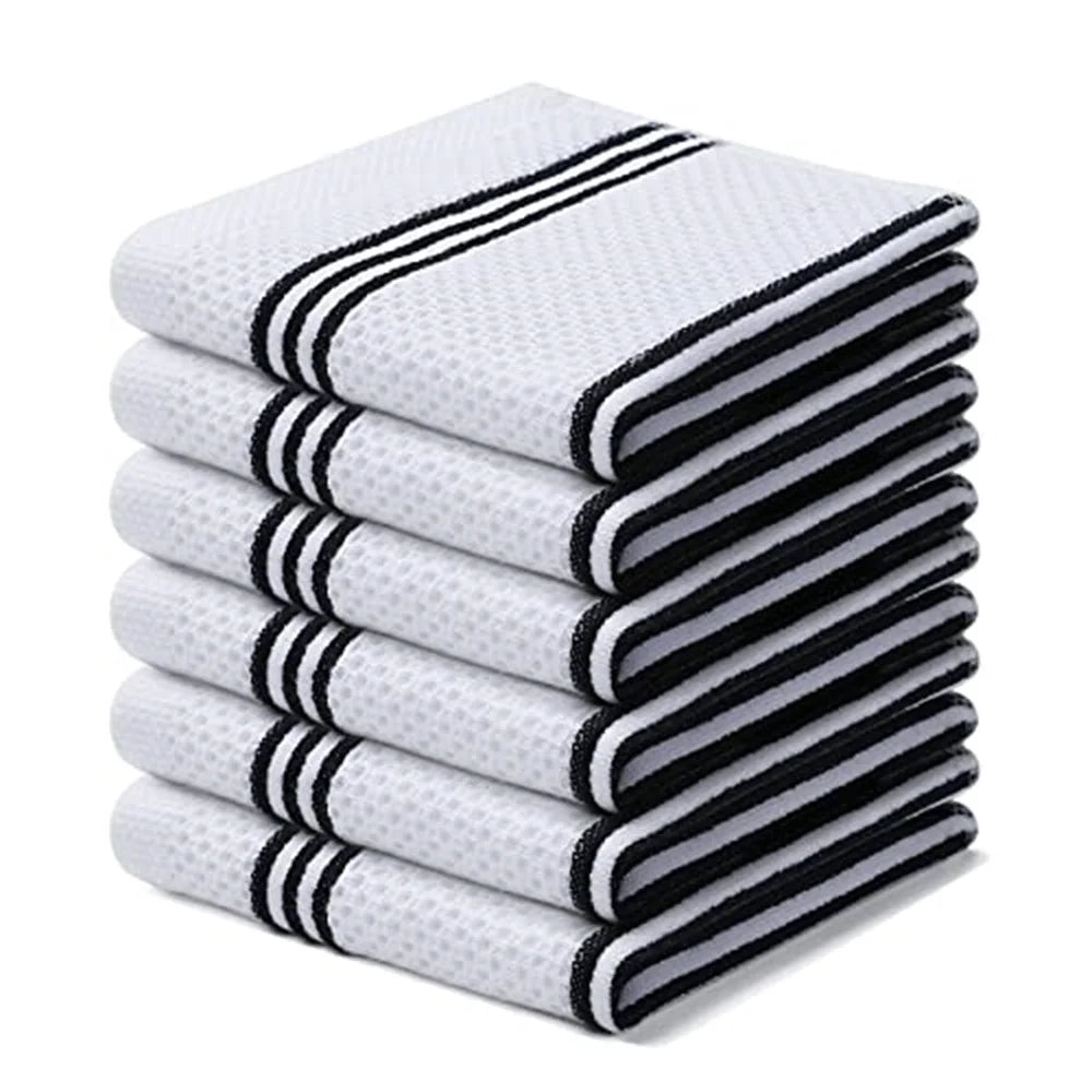 Olanly Cotton Kitchen Towels Set of 4 or 6 Absorbent Waffle Weave Dishcloths Soft and Durable for Home Cleaning