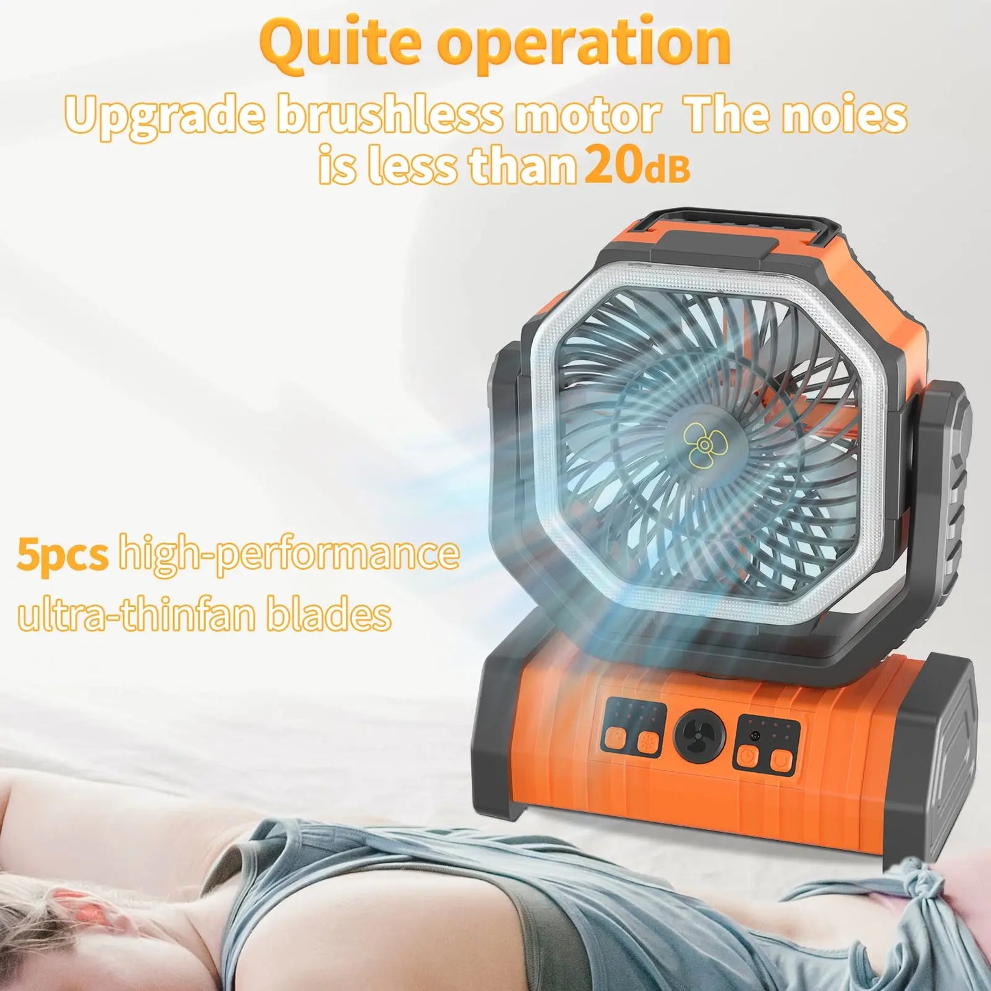 20,000mAh Camping Fan with LED Light β Wireless Rechargeable Outdoor Air Circulator with Hanging Hook