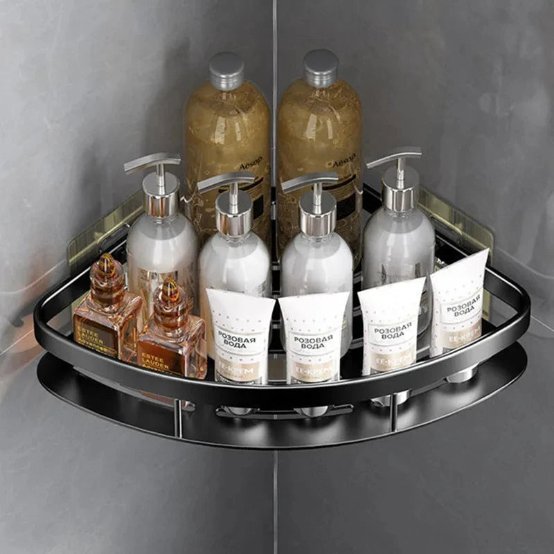 Bathroom Shelf Aluminum Alloy Shampoo Rack No Drill Corner Storage Organizer