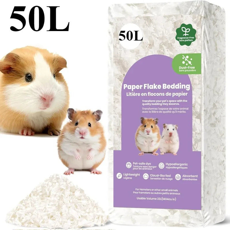 23L/50L Paper Small Pet Bedding Hamster Rabbits Guinea Pigs Odor Control Dust-Free Moisture Absorbent Natural Shavings Bedding