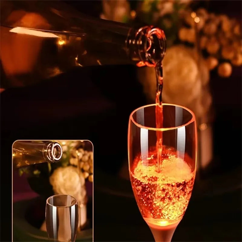 LED Light Up Champagne Flutes Set of 6 Colorful Plastic Drinking Glasses for Parties and Celebrations