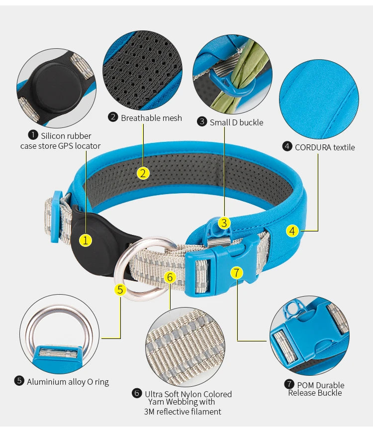 Personalized Adjustable Nylon Reflective Dog Collar with AirTag Holder for Small Medium and Large Dogs