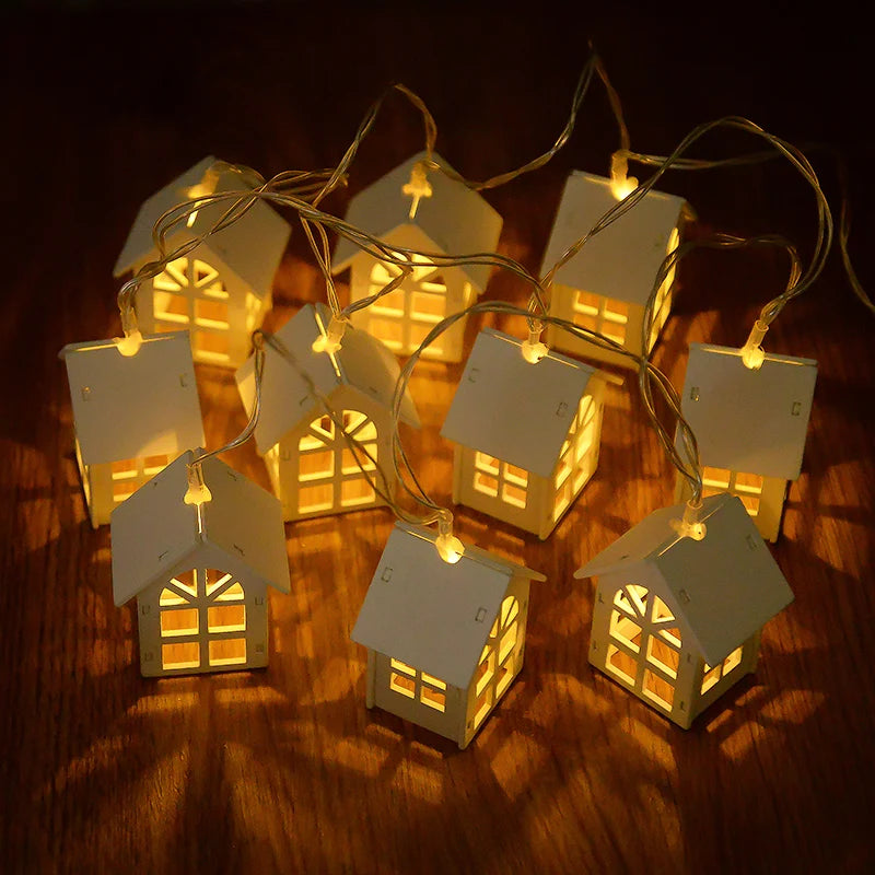 2M 10LED Wooden House LED Fairy Light String for Christmas Home Decor and Tree Ornaments