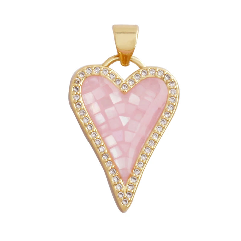 Classics Love Heart Star Zircon Focal Charm Pendant 18K Gold Plated Shell Pearl Jewelry