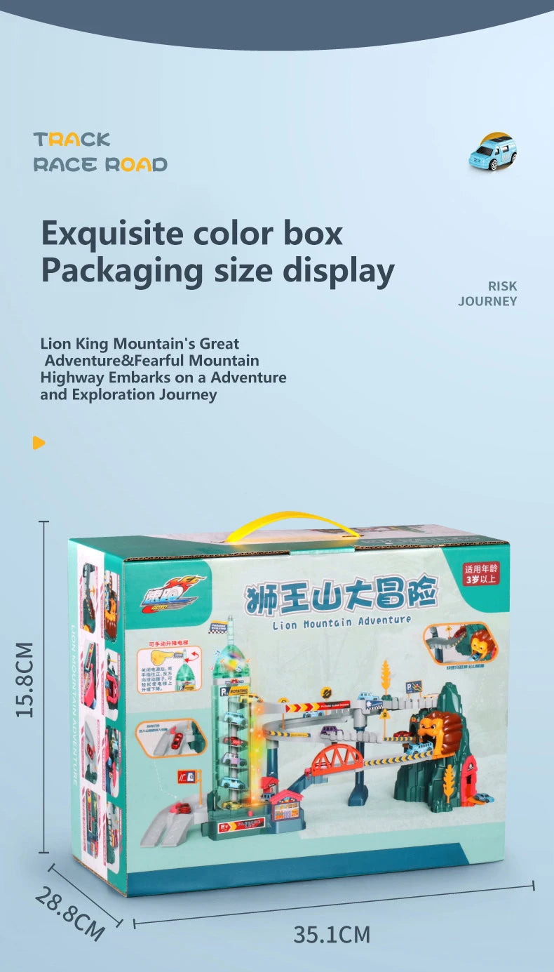 Lion Theme Car Track Set for Kids Educational Racing Toys with Diecast Cars Colorful Fun for Birthdays and Holidays