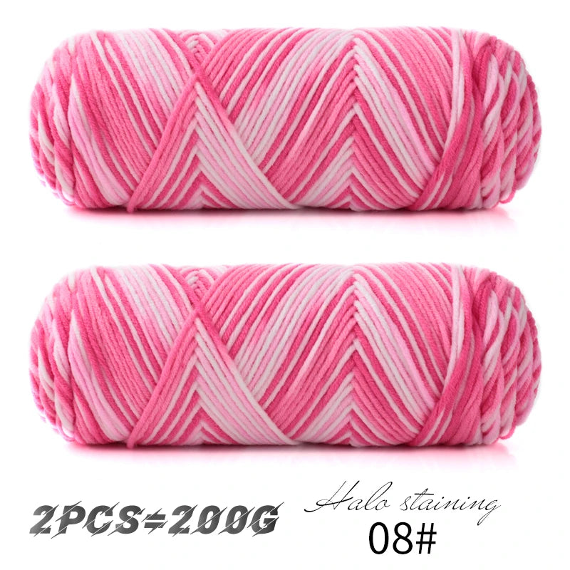 2 PCs Colorful 5-Strand Dyed Milk Cotton Baby Yarn DIY Scarf