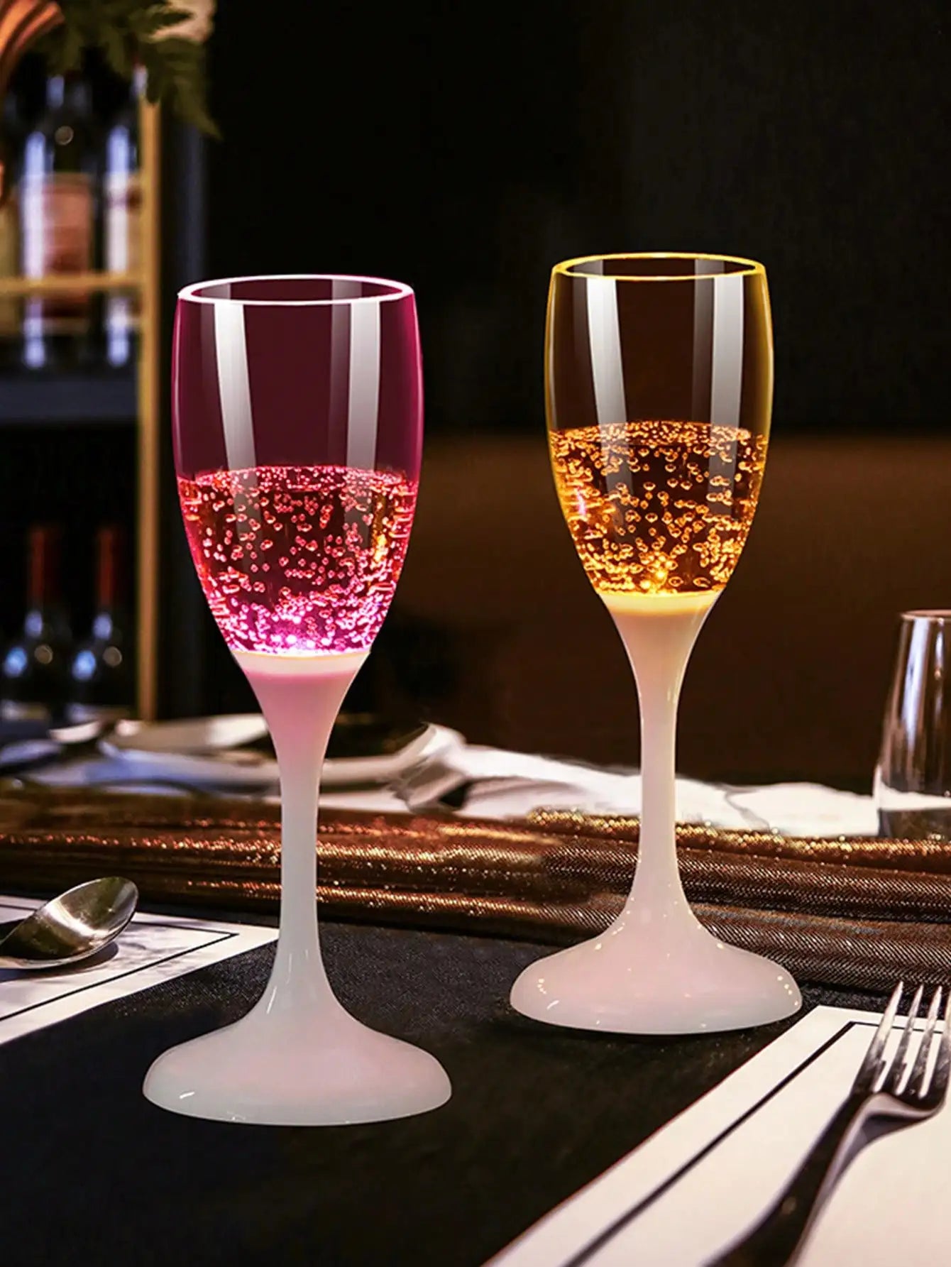LED Light Up Champagne Flutes Set of 6 Colorful Plastic Drinking Glasses for Parties and Celebrations