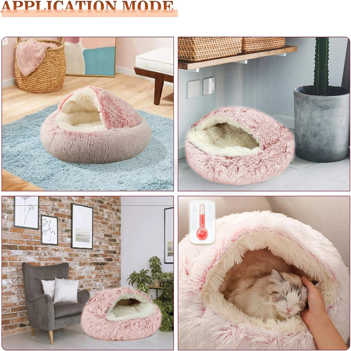 2 in 1 Soft Plush Pet Bed with Cover for Small Dogs and Cats