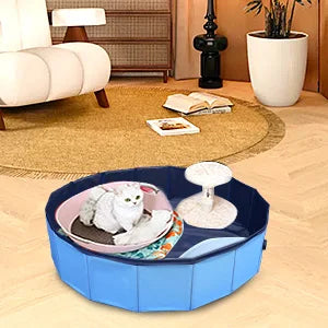 Foldable Dog Pool for Small Pets Quick Setup and Drain Hole Durable Waterproof PVC 32x8 Inches