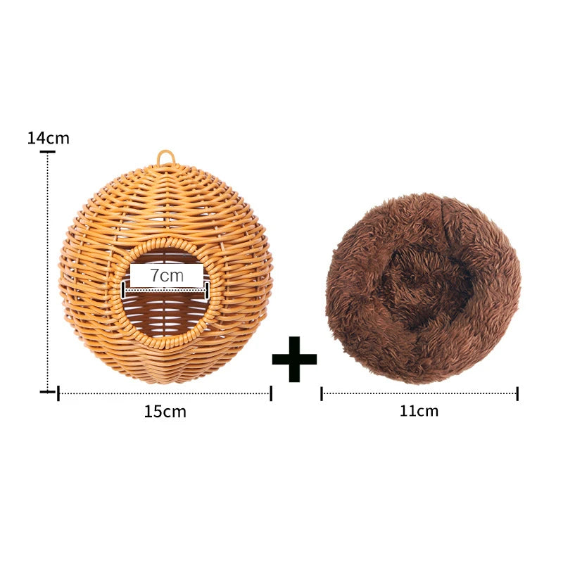 Bird Nest Fake Grass Handwoven Bird Cage House Parrot Canary Lovebird Parakeet Cockatiel Fake Hand-Woven Grass Hatching Bird Hut