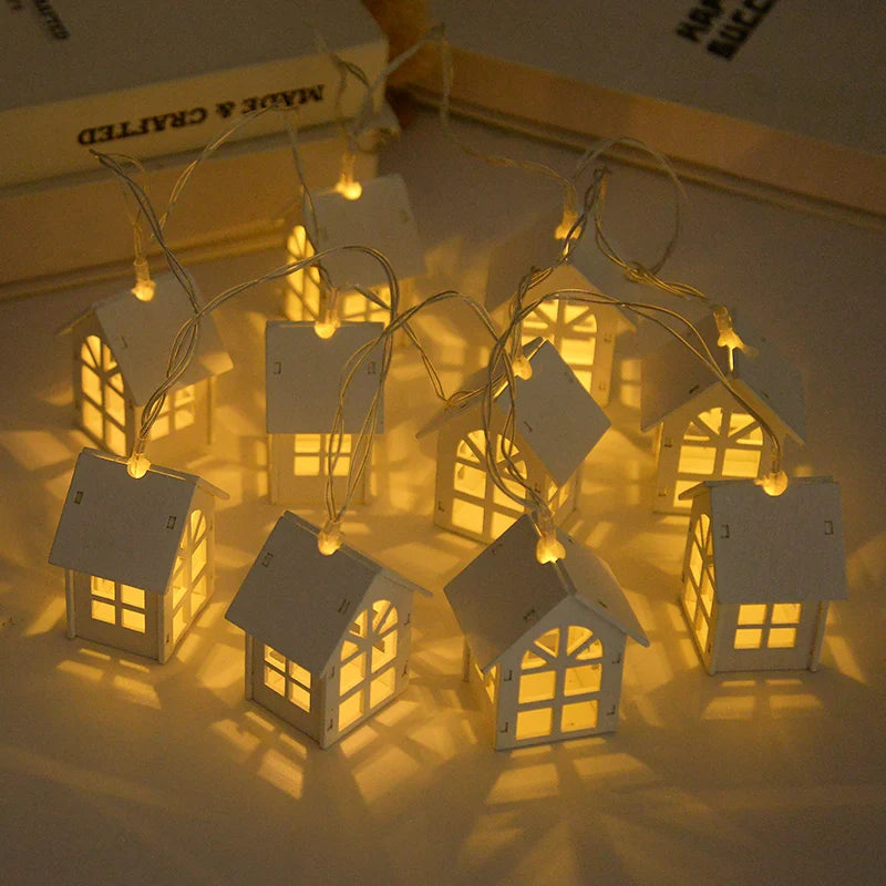 2M 10LED Wooden House LED Fairy Light String for Christmas Home Decor and Tree Ornaments