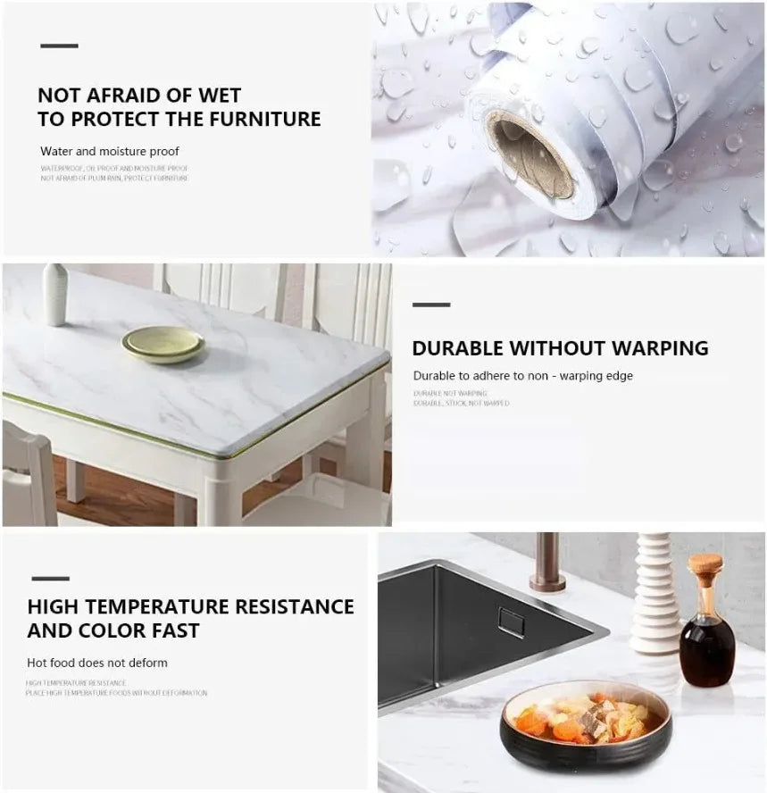Modern Waterproof Marble Wallpaper Self Adhesive Foil Stickers for Kitchen Decor