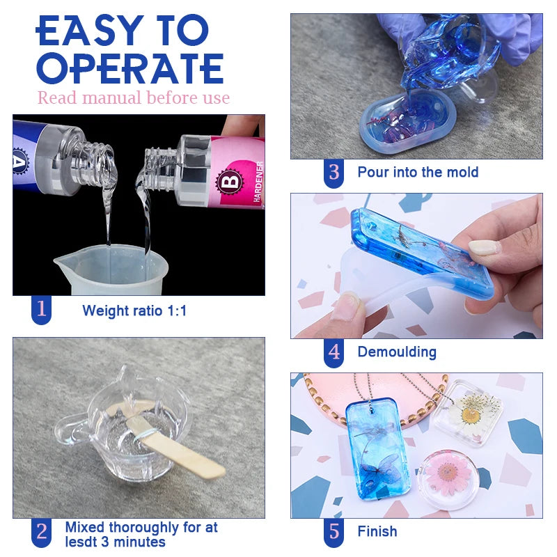 1 to 1 Crystal Clear Epoxy Resin Kit for Coating and Casting High Gloss Bubbles Free Art Supplies for DIY Jewelry and Crafts