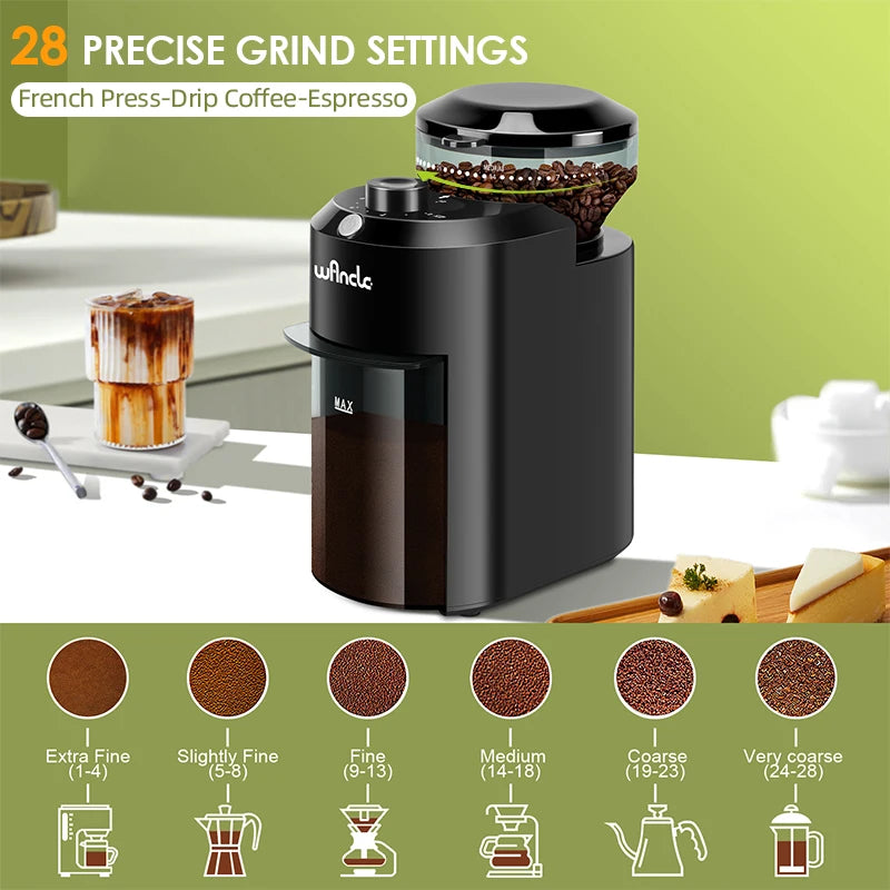 Wancle Electric Burr Coffee Grinder with 28 Grind Settings