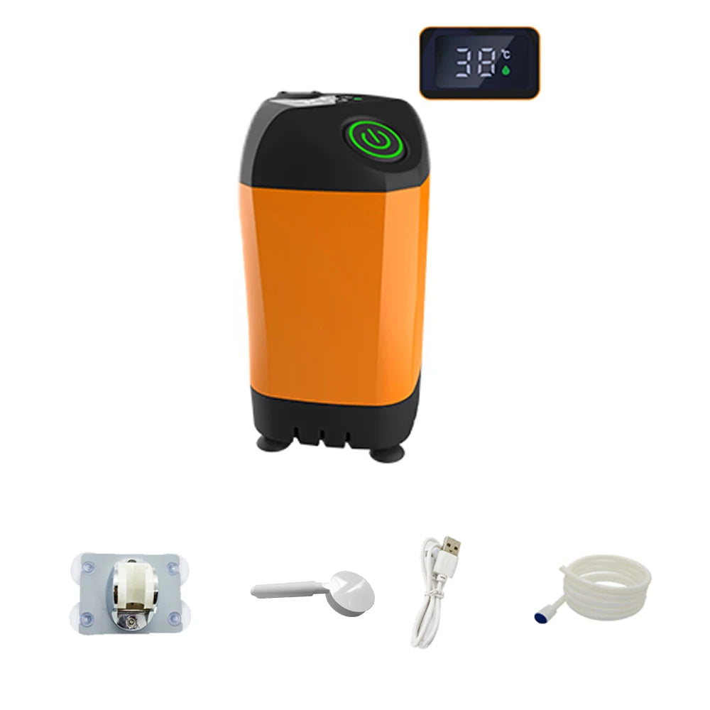 Outdoor Camping Shower IPX7 Waterproof Orange with Digital Display Portable Electric Shower Pump
