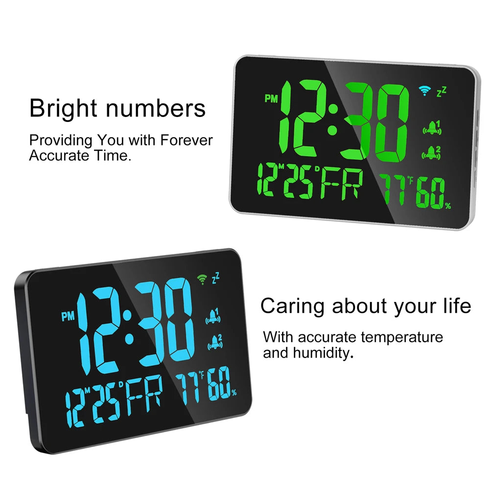 Tuya WiFi Desktop Clock Calendar with Intelligent Thermometer and Hygrometer Digital LED Display Auto-Calibration and Four Levels