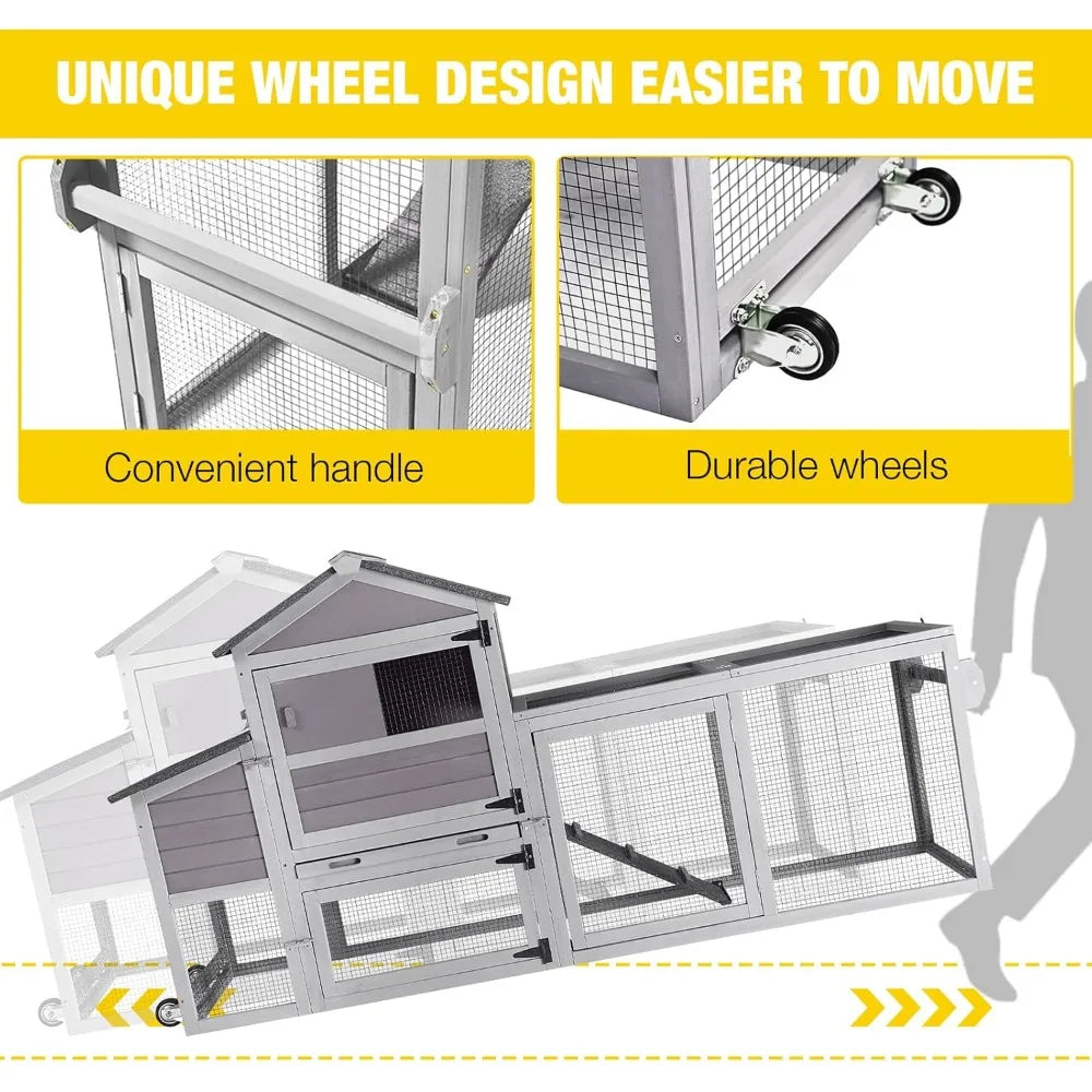 Chicken Coop for 2-4 Chickens Expandable Mobile Chicken House for Outdoor with Wheels Pull-Out Tray No Leakage Nesting Box Chick