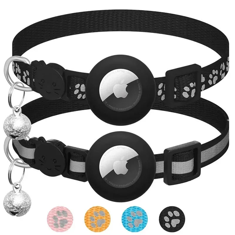 Cat Collar Compatible with Apple Airtag with Bell Adjustable Safety Buckle Reflective GPS Collar for Kittens Puppies 7-12In