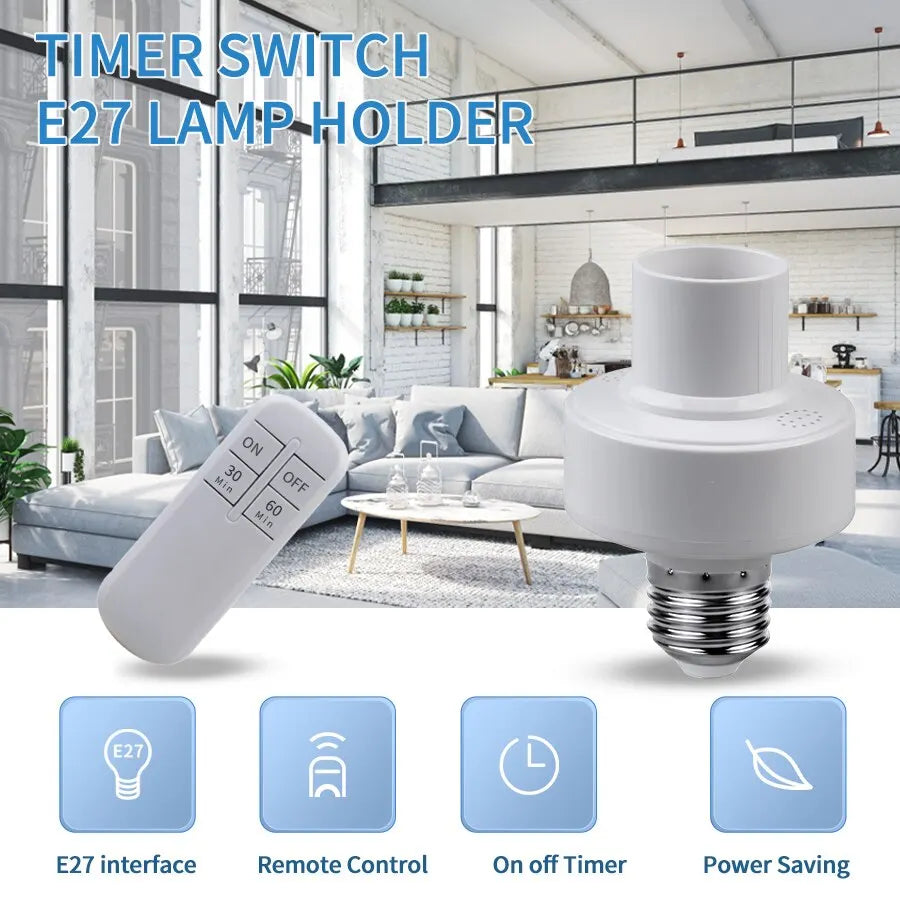 Smart Timer Switch Wireless Remote Control E27 Lamp Holder 15m Range 110V 220V