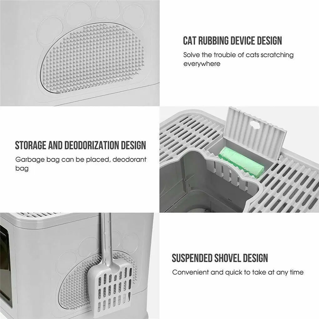 Foldable Cat Litter Box with Massager Scoop and Dual Access