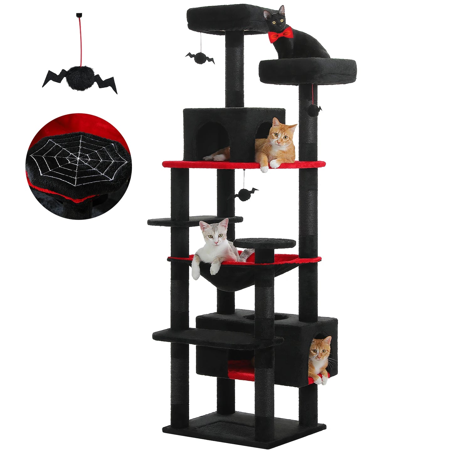 184cm Large Cat Tree and Tower for Indoor Cats With Scratching Posts and Spacious Hammocks