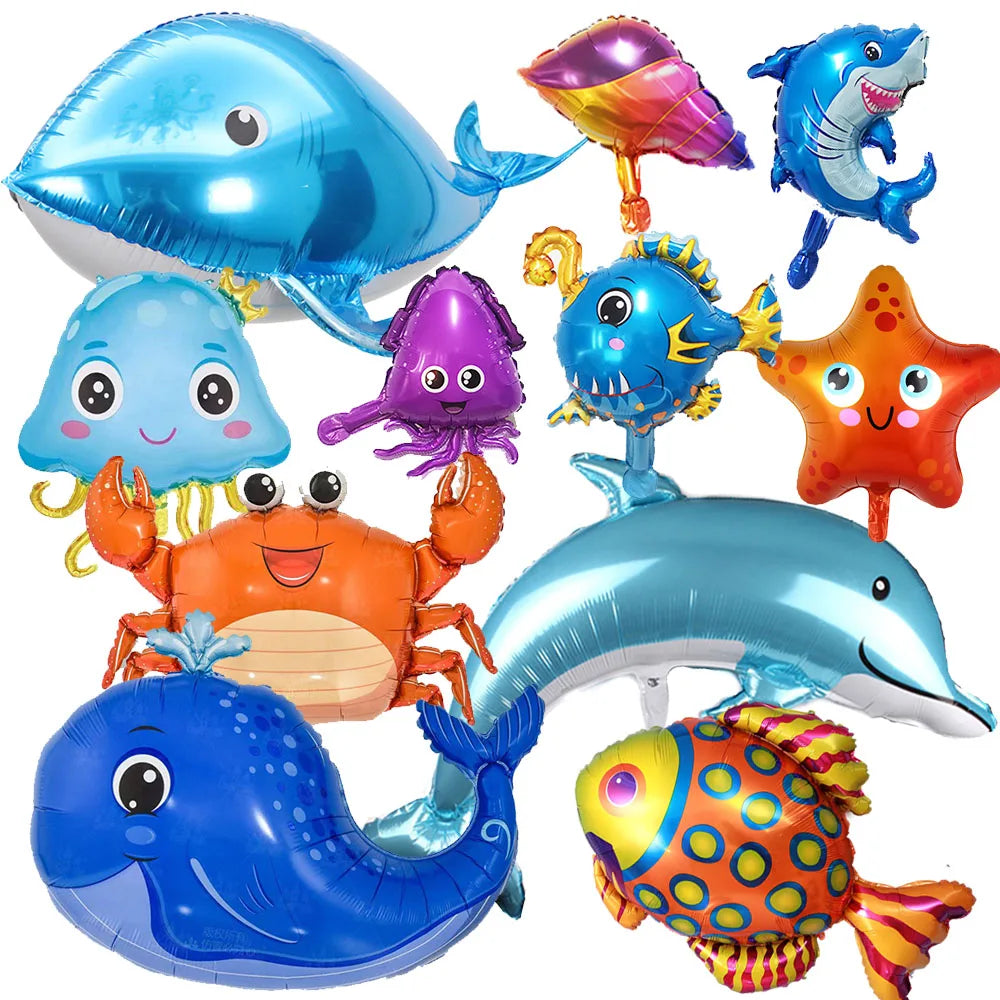 4th Birthday Sea Animal Decoration Blue Foil Balloon 32inch