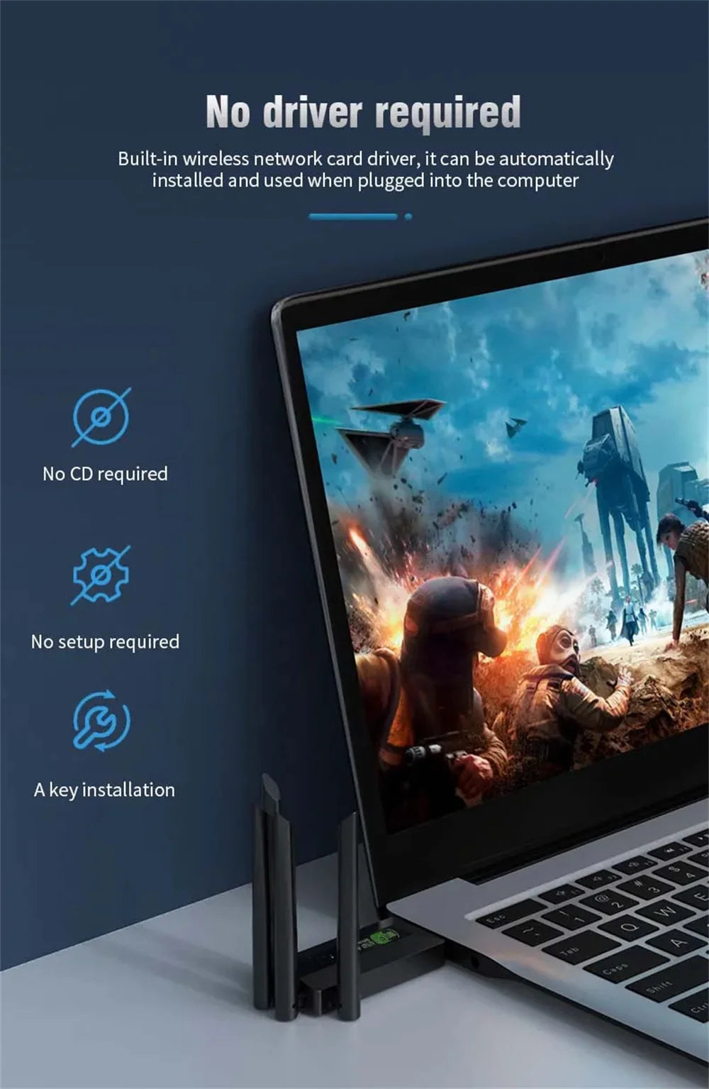 Dual Band USB WiFi 1200Mbps Adapter with 4 Antennas