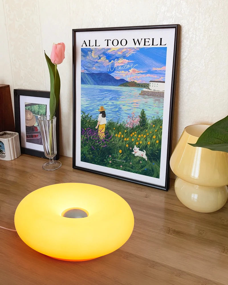 Bauhaus Table Lamp with USB Plug Modern Bedroom and Living Room Decorative Donut Ambient Light