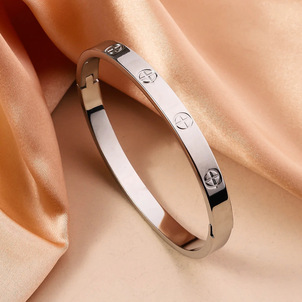 RAKOL Simple 316L Nail Light Luxury Titanium Steel Bracelet for Women High Quality Non-fading Hand Jewelry