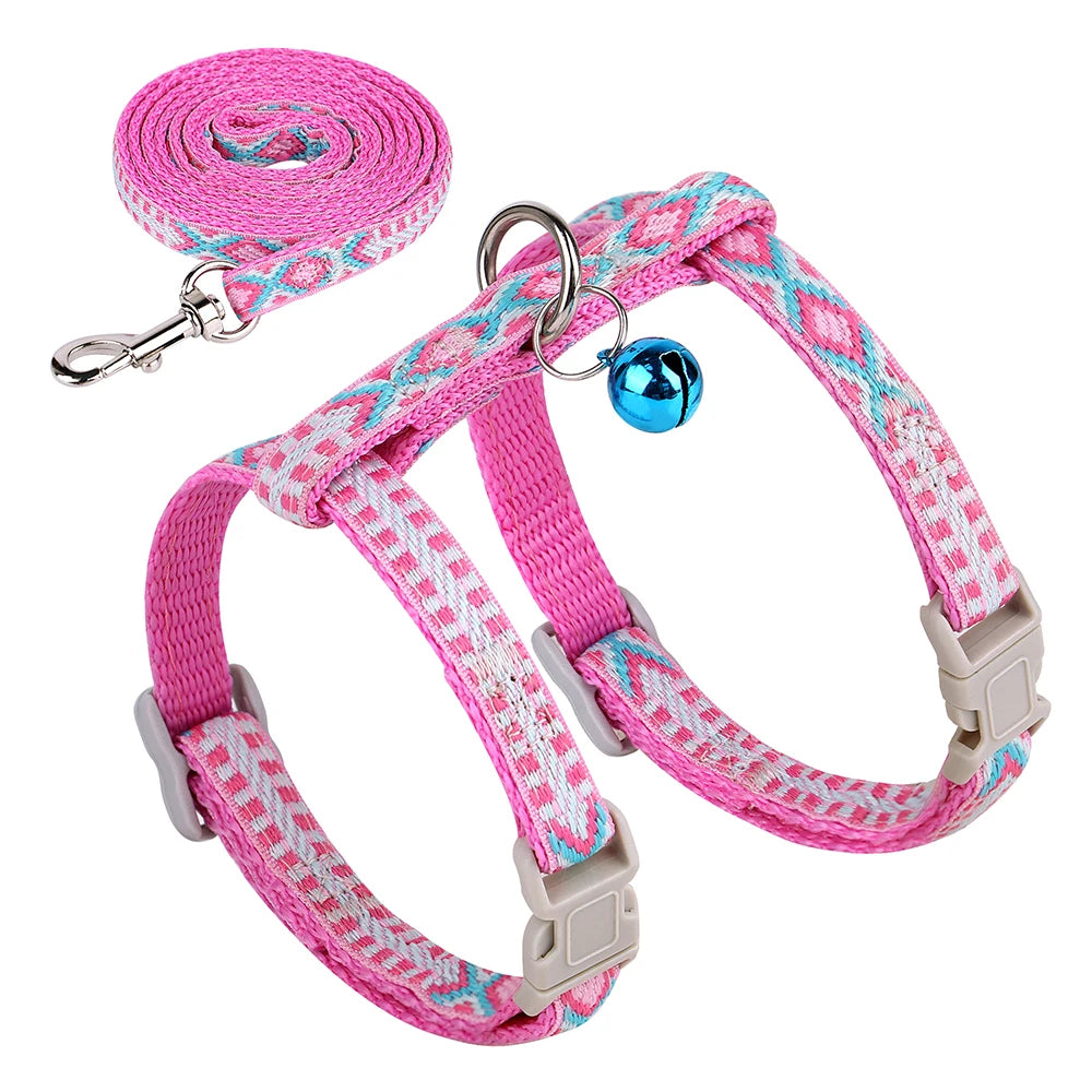 Nylon Cat Harness Leash Set Adjustable Puppy Kitten Harnesses Vest With Bell Pet Walking Lead Rope For Small Dogs Cats Chihuahua