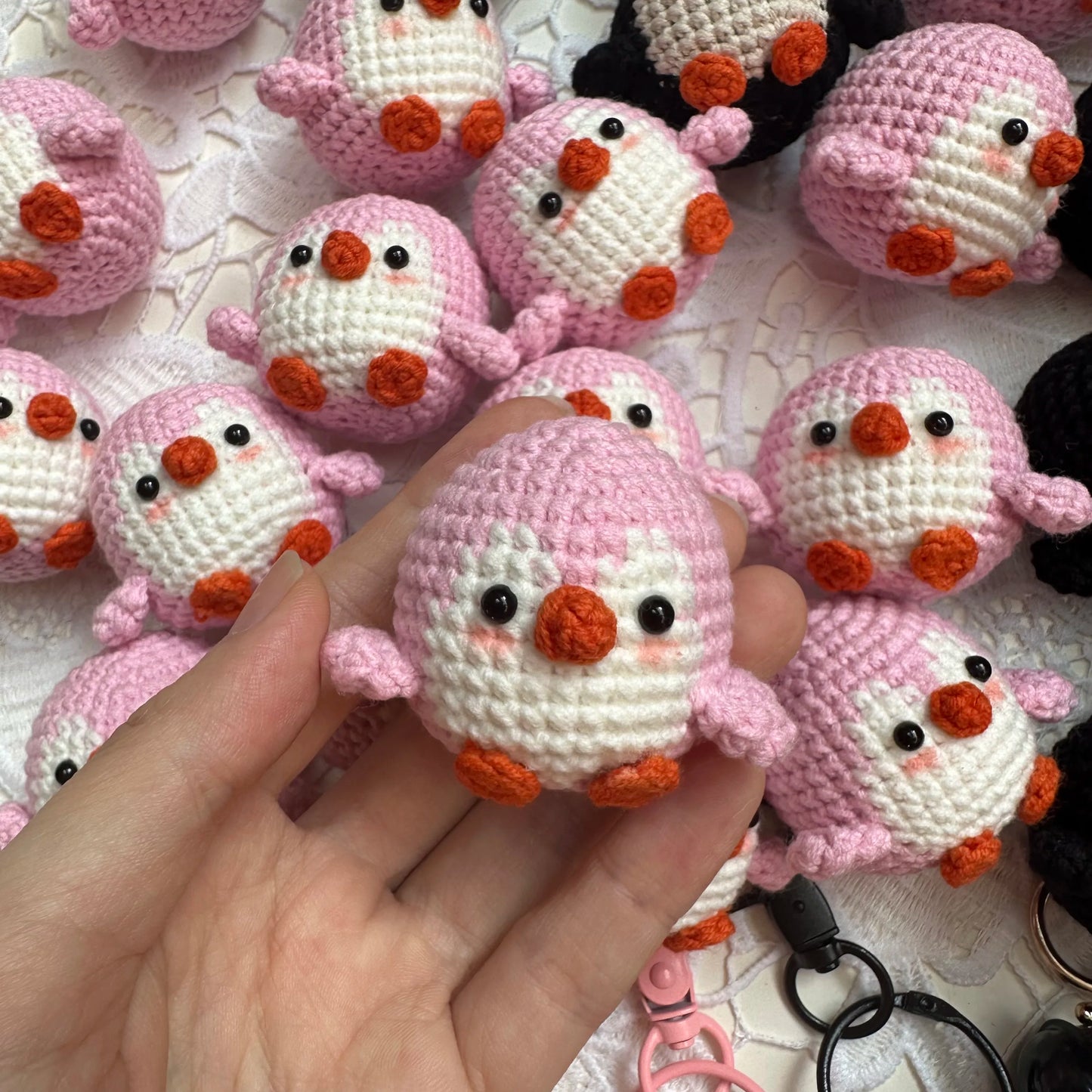 Handmade Cute Cotton Wool Penguin Doll Crochet Keychain