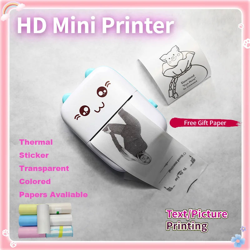 Mini Photo Pocket Printer Portable Ink-free Thermal 57mm Wireless BT 200dpi for Android iOS