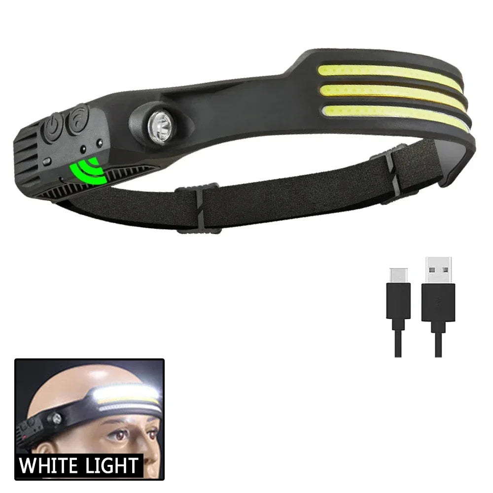 Powerful COB LED Induction Headlamp USB Rechargeable for Camping Fishing Riding