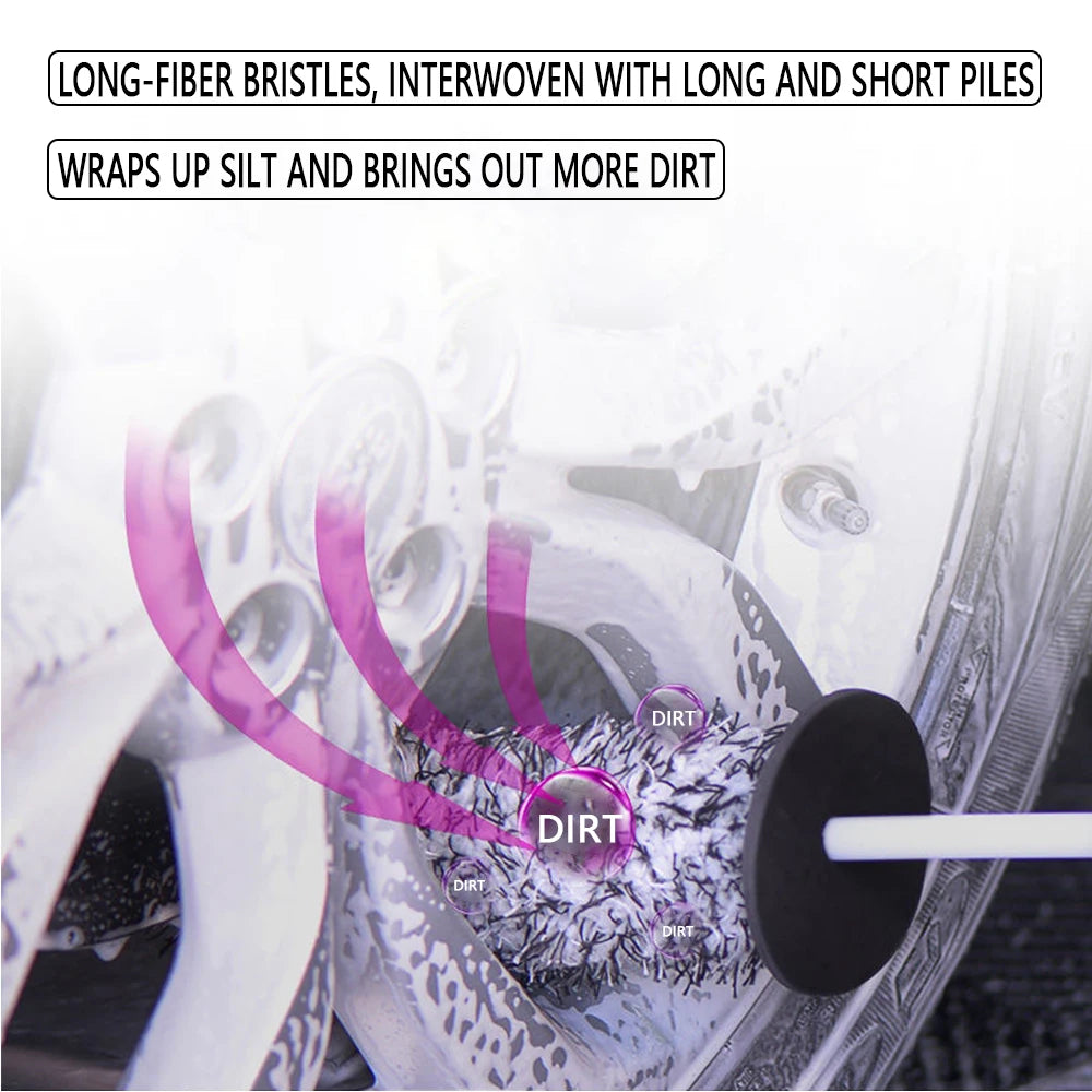 Car Wash Brush Microfiber Wheel Cleaning Gloves Non-Slip Handle