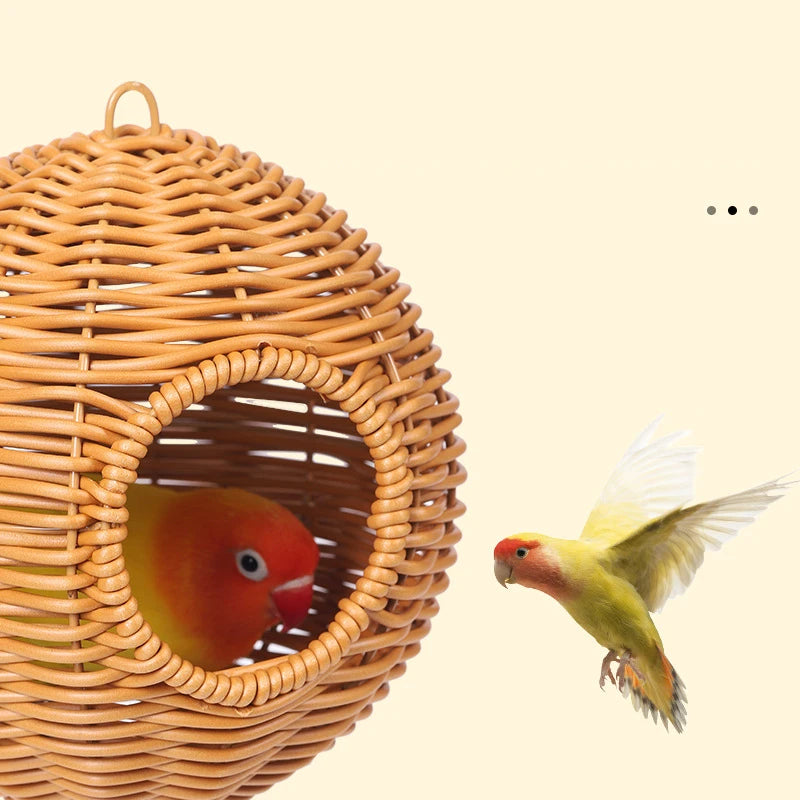 Bird Nest Fake Grass Handwoven Bird Cage House Parrot Canary Lovebird Parakeet Cockatiel Fake Hand-Woven Grass Hatching Bird Hut