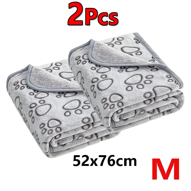 2PCS Soft Fluffy High Quality Pet Blanket Cute Cartoon Pattern Paw Print Dog Pet Mat Warm and Comfortable Blanket for Cat Dogs