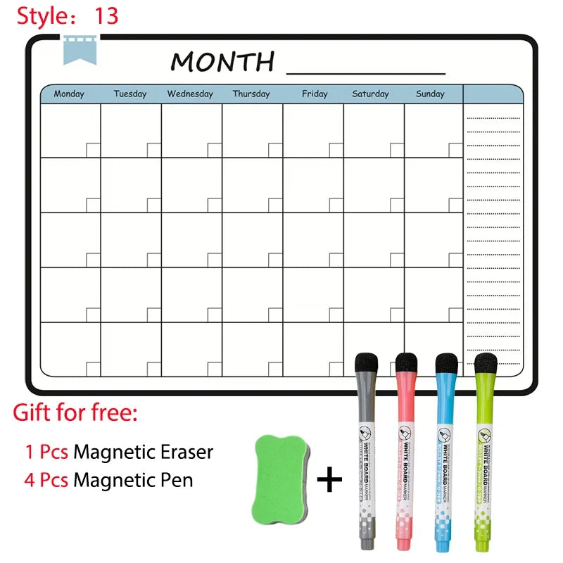 Magnetic Dry Erase Whiteboard Calendar Planner for Refrigerator with Markers and Eraser - Daily Weekly Monthly Organizer
