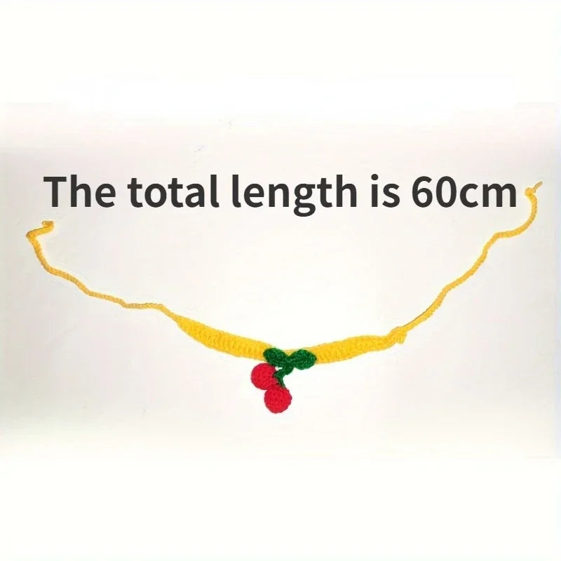 Pet Collar Handmade Knitted Cat Collar With Cherry Decor Cute Cat Necklace Cat Supplies ошейник для кошек para gatos accesorios