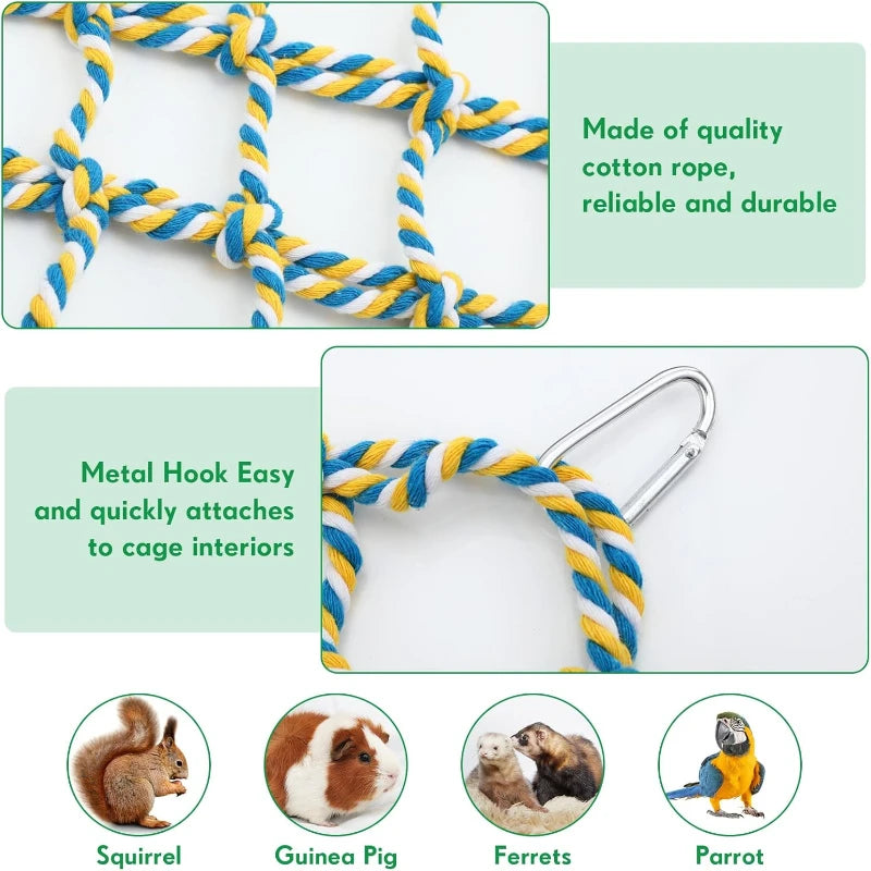 Creative Parrot Climbing Net Swing Rope Net Bird Stand Net Hamster Squirrel Hammock with Hook Hanging Climb Chewing Pet Bird Toy