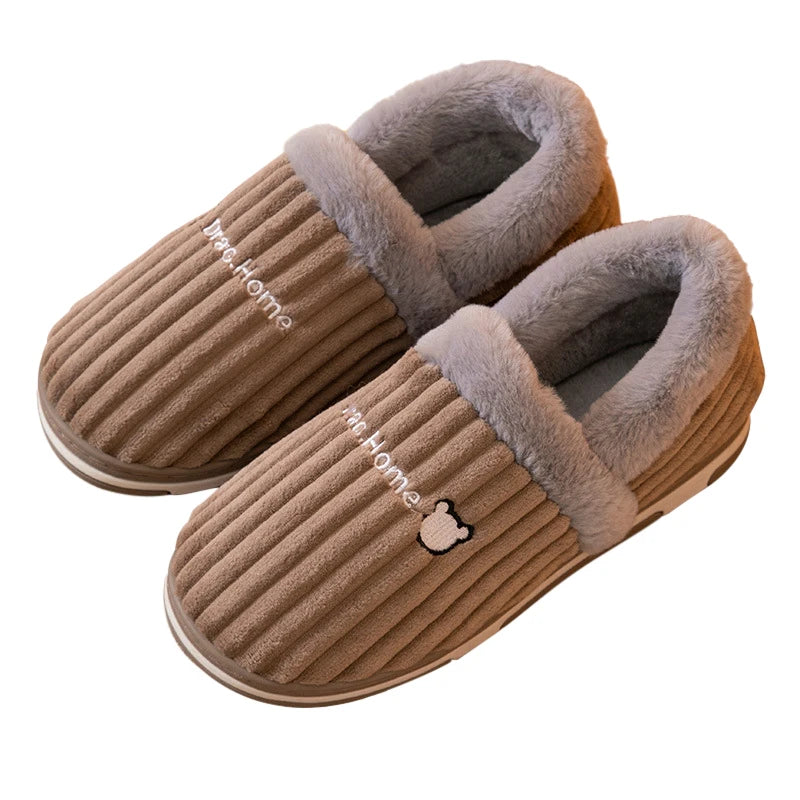 Comwarm New Women Slippers Plush Fur Thick Sole Antiskid