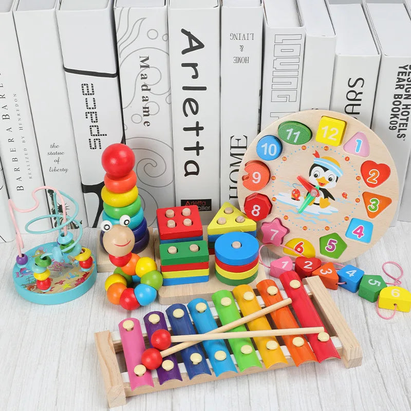 Montessori Wooden Educational Blocks for Babies and Kids Age 0 to 6 - Colorful Learning Toy for Creativity and Skill Development - Ideal Christmas Gift