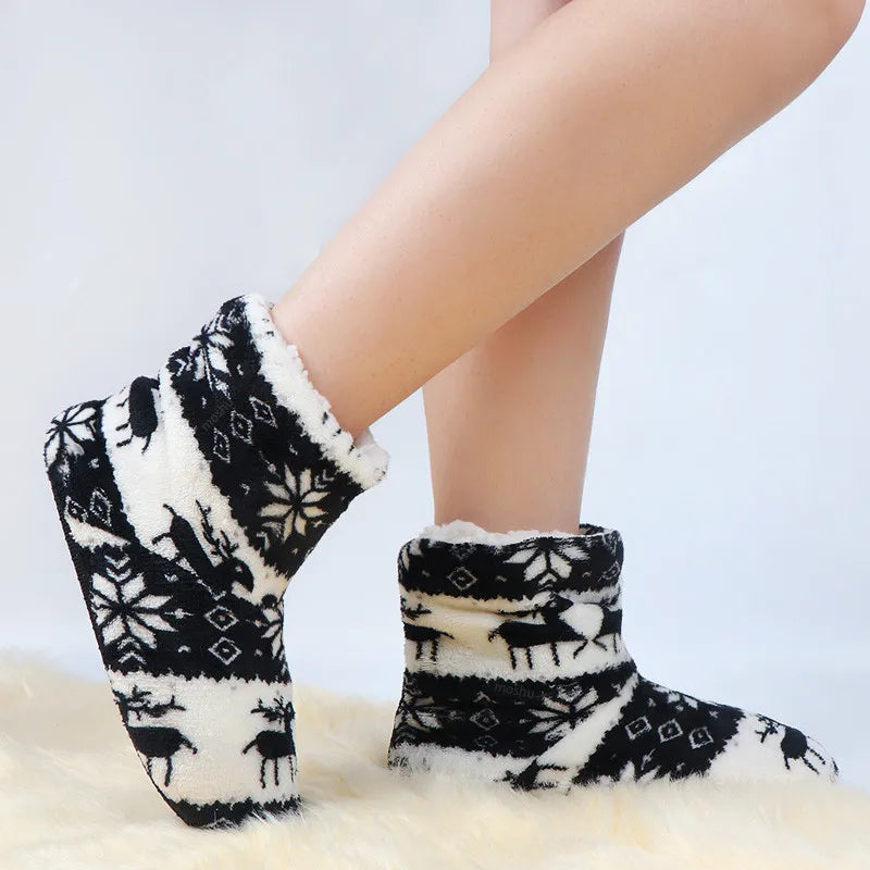 Winter Socks Shoes Woman Christmas Elk Slippers Warm Plush