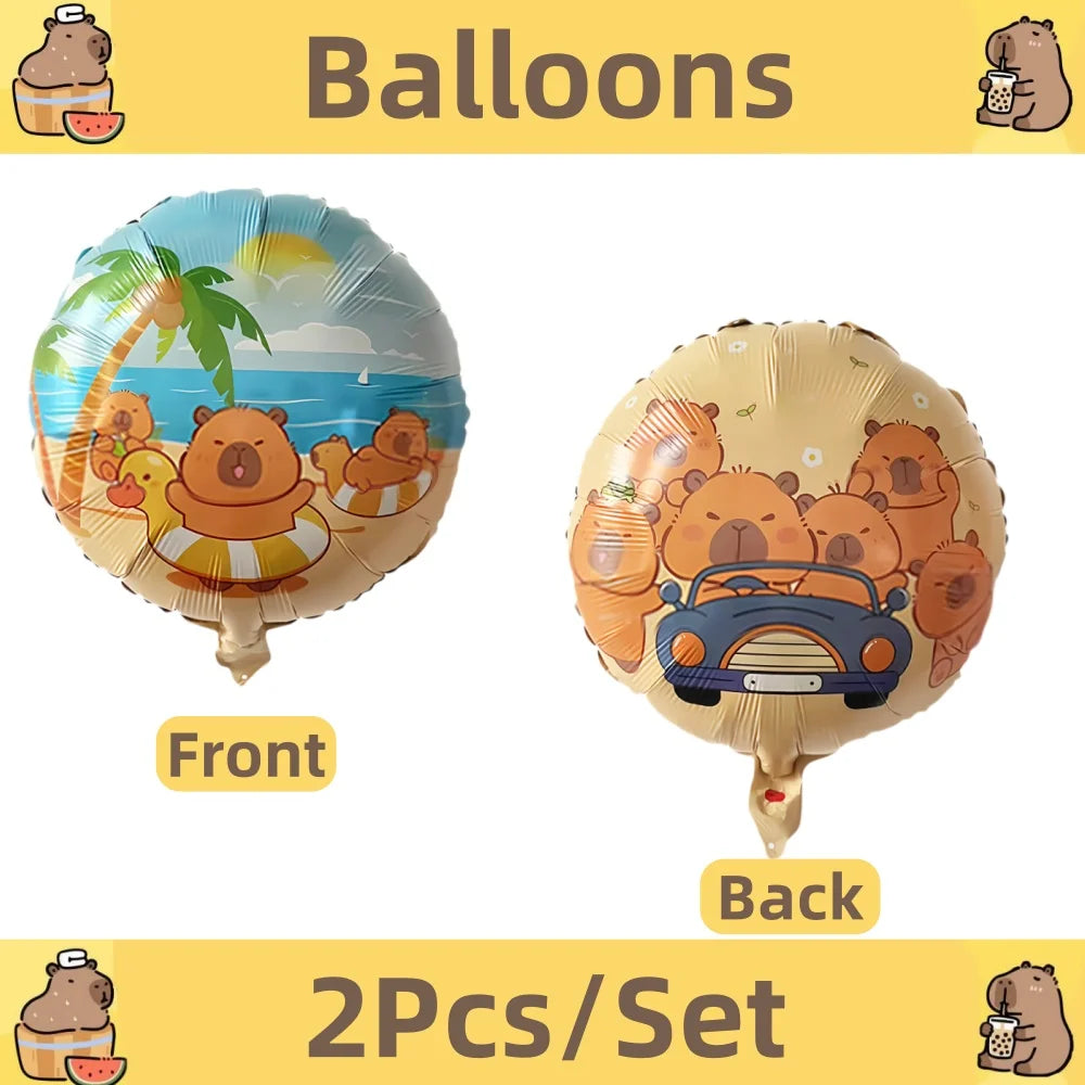 Capybara Birthday Decorations Balloons Cute Tableware Set