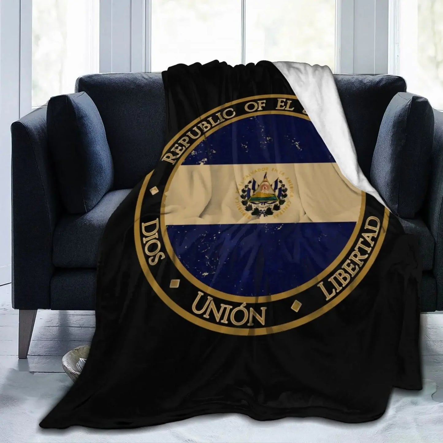 El Salvador Flag Blanket -Blue Sherpa