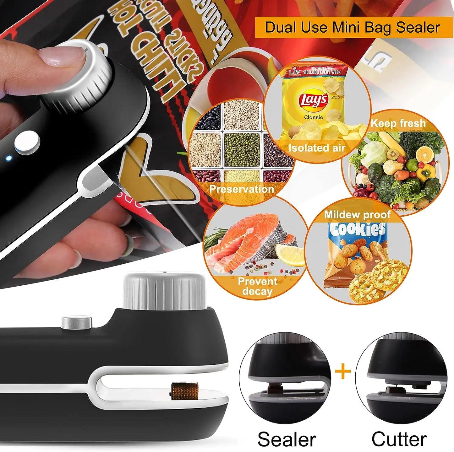 Rechargeable 2 In 1 Mini Heat Sealer Clip for Bags USB
