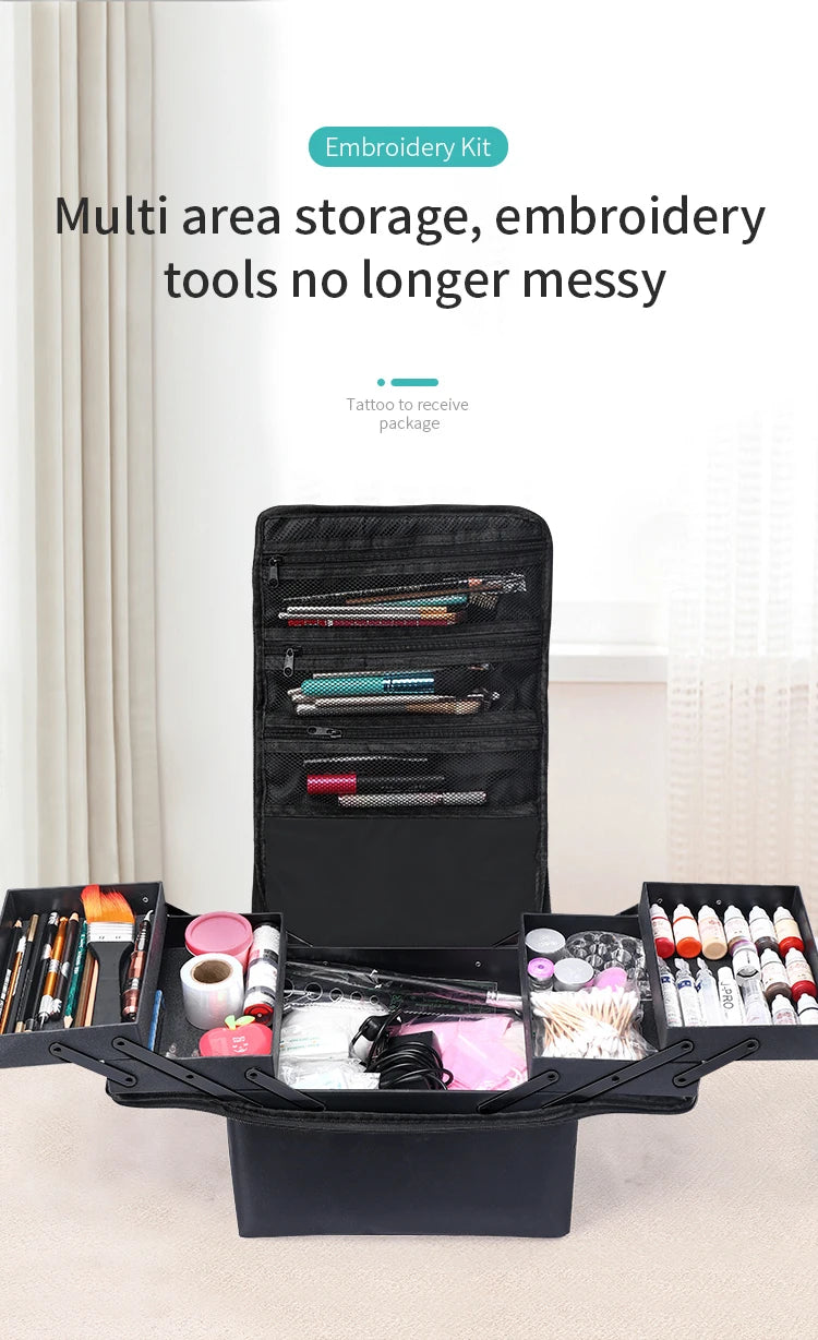 Large Makeup Train Case for Women with 4 Tier Design and Adjustable Compartments Travel Storage Bag for Beauty Essentials