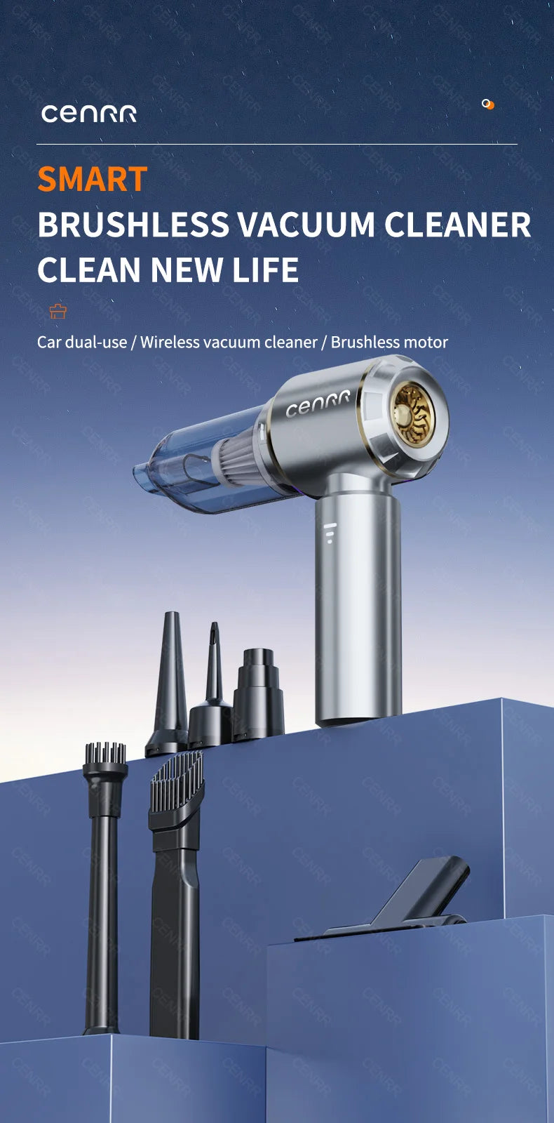 CENRR 360000PA Mini Car Vacuum Cleaner Cordless Portable